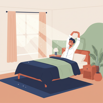 Person waking up refreshed after a great night's sleep on the TrueRest Alignment Pillow